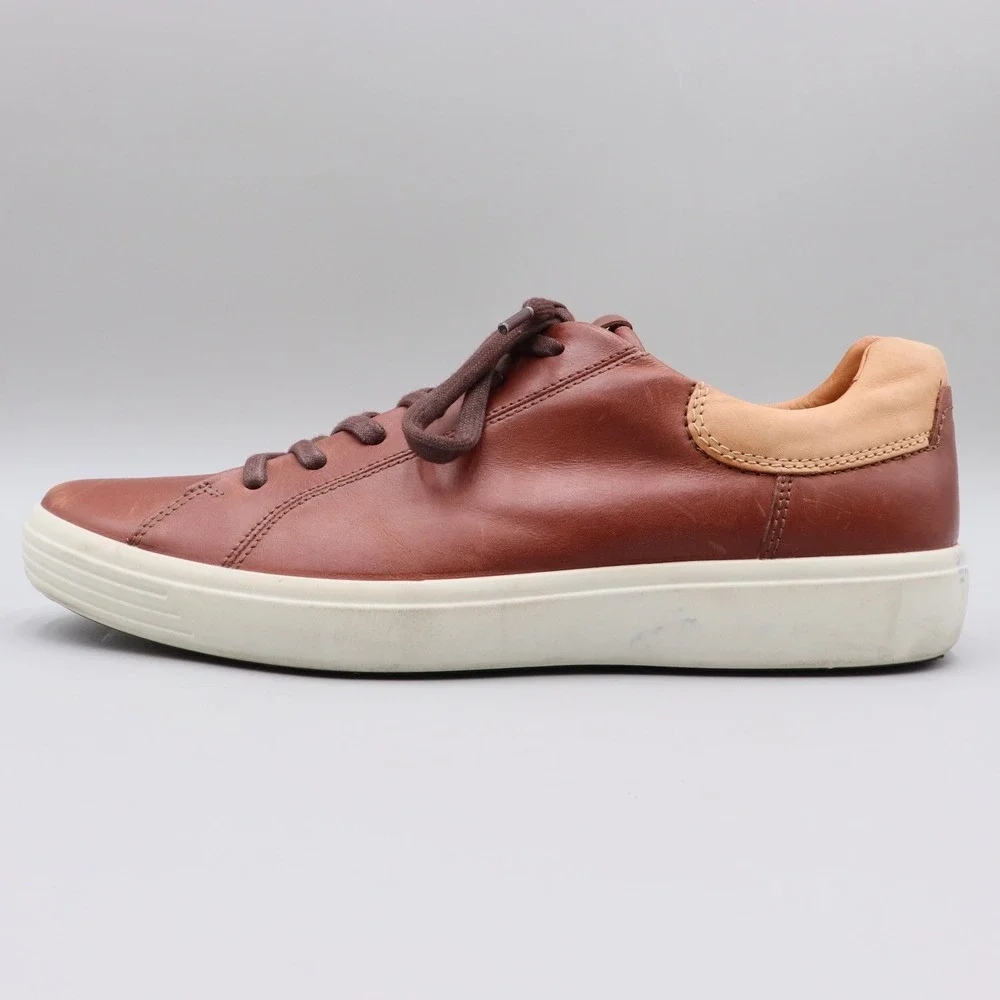 ECCO Soft 7 Mens Street Sneaker Size 12 EU 46 Brown Leather Lace Up Casual Shoes